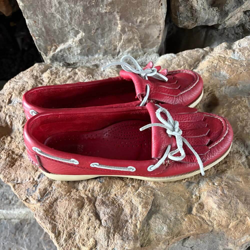 Vintage Bass Women’s 7 M Red Leather Kiltie Boat Shoes Deck Loafers Preppy - Picture 3 of 7